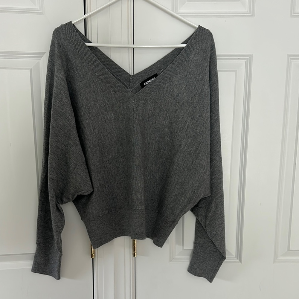 Express Gray V-Neck Sweater with Dolman Sleeves